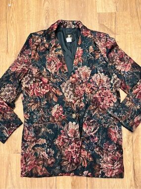 San Moire Floral Blazer in Teal and Burgundy